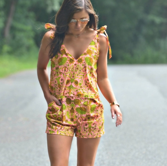 H&M Pants - H&M Pink Floral Tie Shoulder Open Back Romper